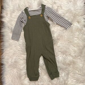 Cat & Jack Baby Boy 3-6M Overalls & Striped‎ Bodysuit Set Green Gray